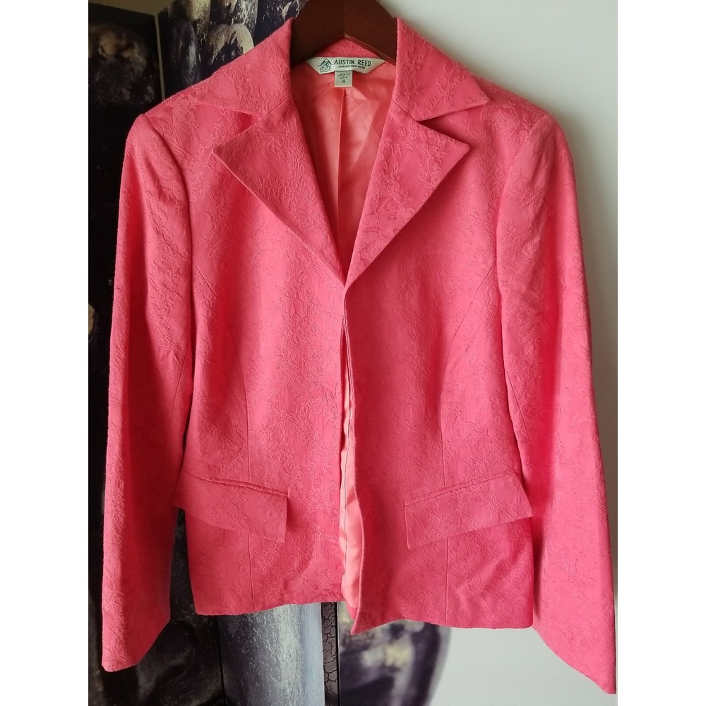 AUSTIN REED LONDON-NEW YORK Women's Bright Pink Embroidered Blazer Jacket Size 4